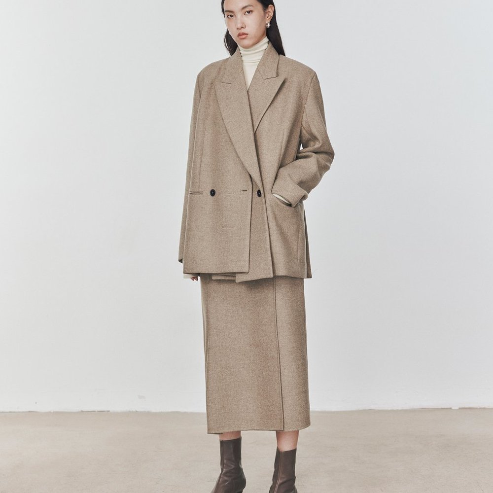 CHICJOC Women double faced 100% Wool blazer coat with removable collar size 36